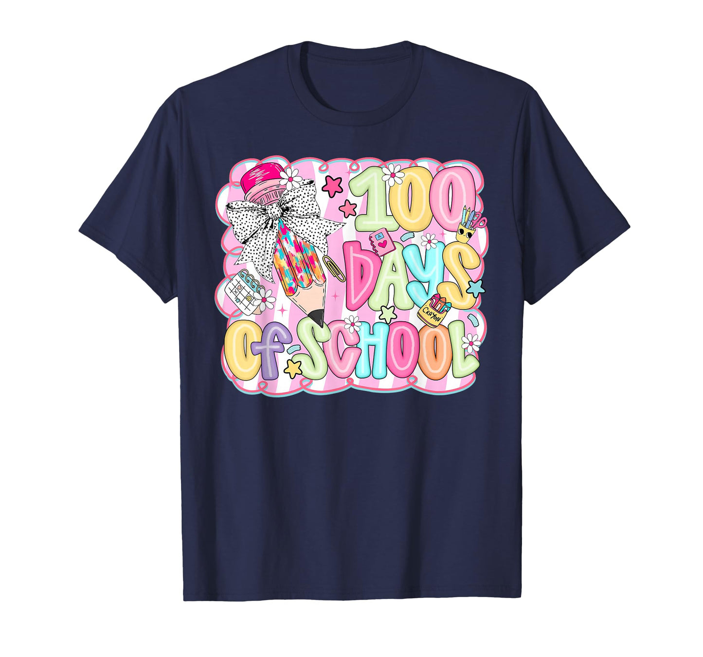 Preppy Coquette Pencil Bow 100 Days of School Girl Women T-Shirt