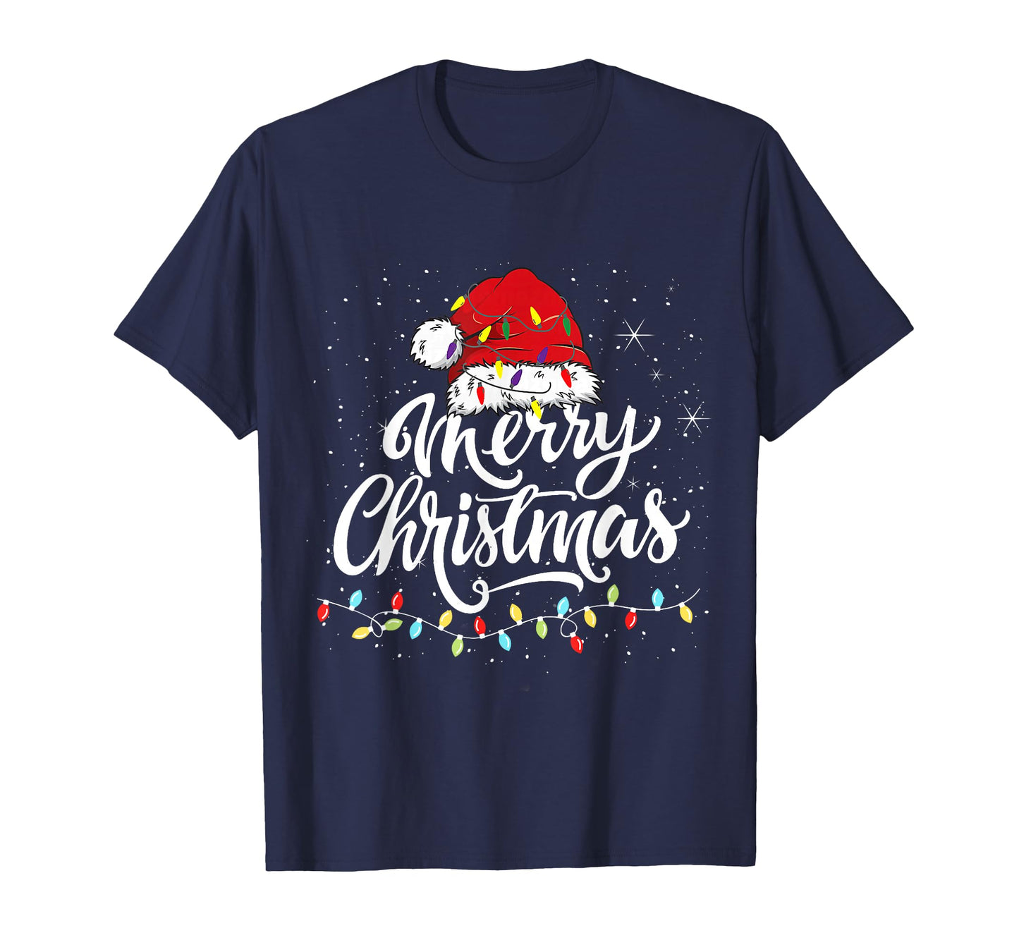 Merry Christmas Lights Santa Hat Xmas Family Matching Pajama T-Shirt