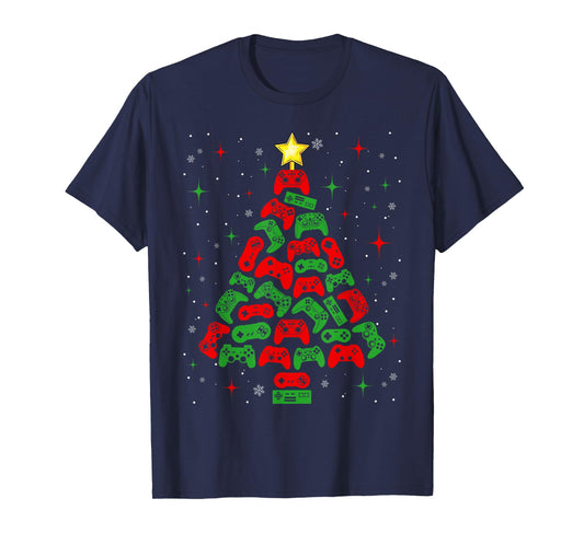 Merry Christmas Gaming Controllers Xmas Tree Gamers Boys Men T-Shirt