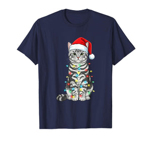 Tabby Cat Christmas Tree Cute Santa Hat Lover T-Shirt