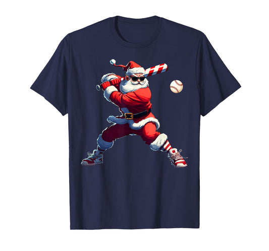 Sunglasses Santa Playing Baseball Christmas Pajamas Xmas T-Shirt