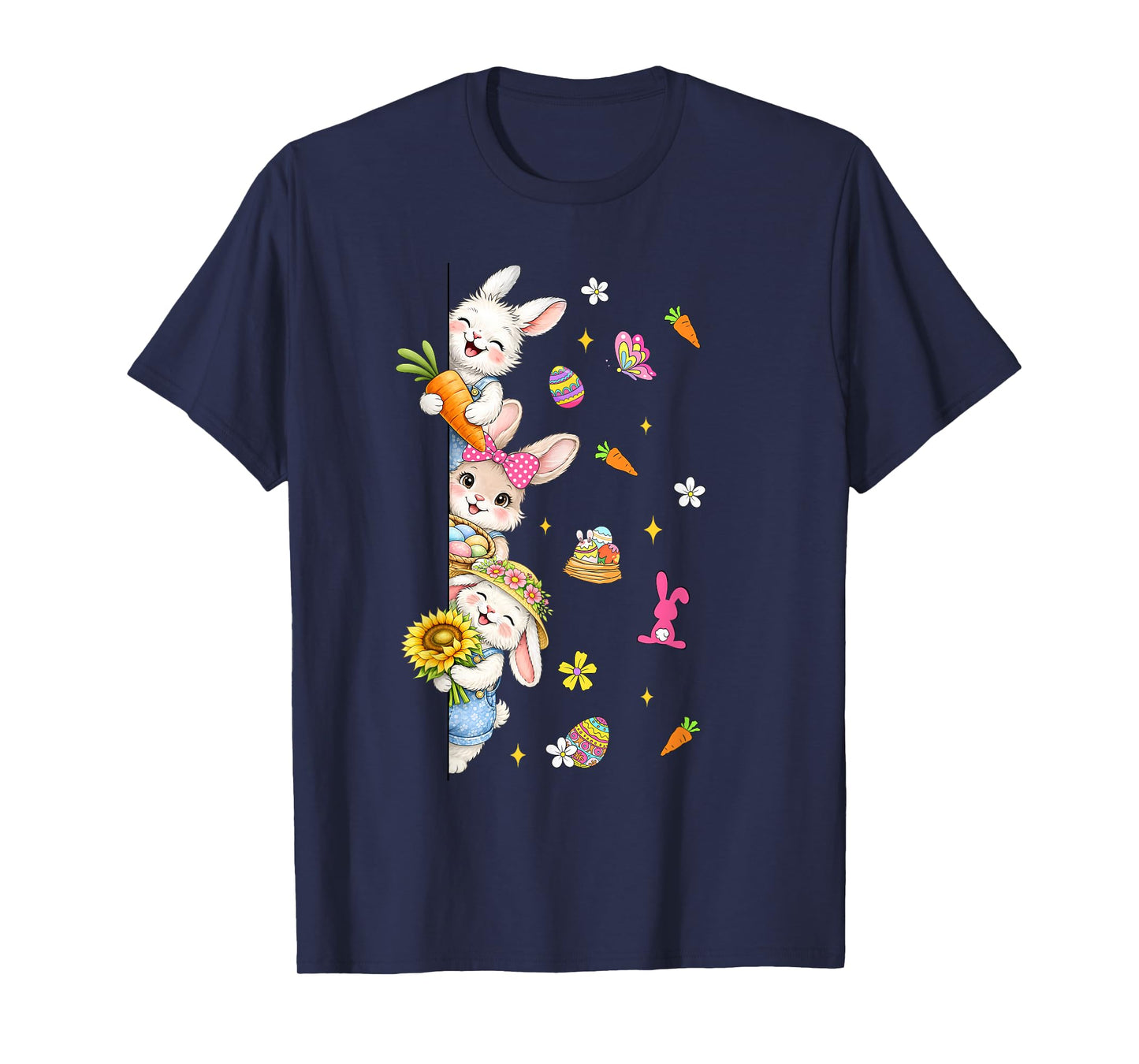 Cute Peeking Easter Bunnies Flowers Spring Eggs Kids Girls T-Shirt
