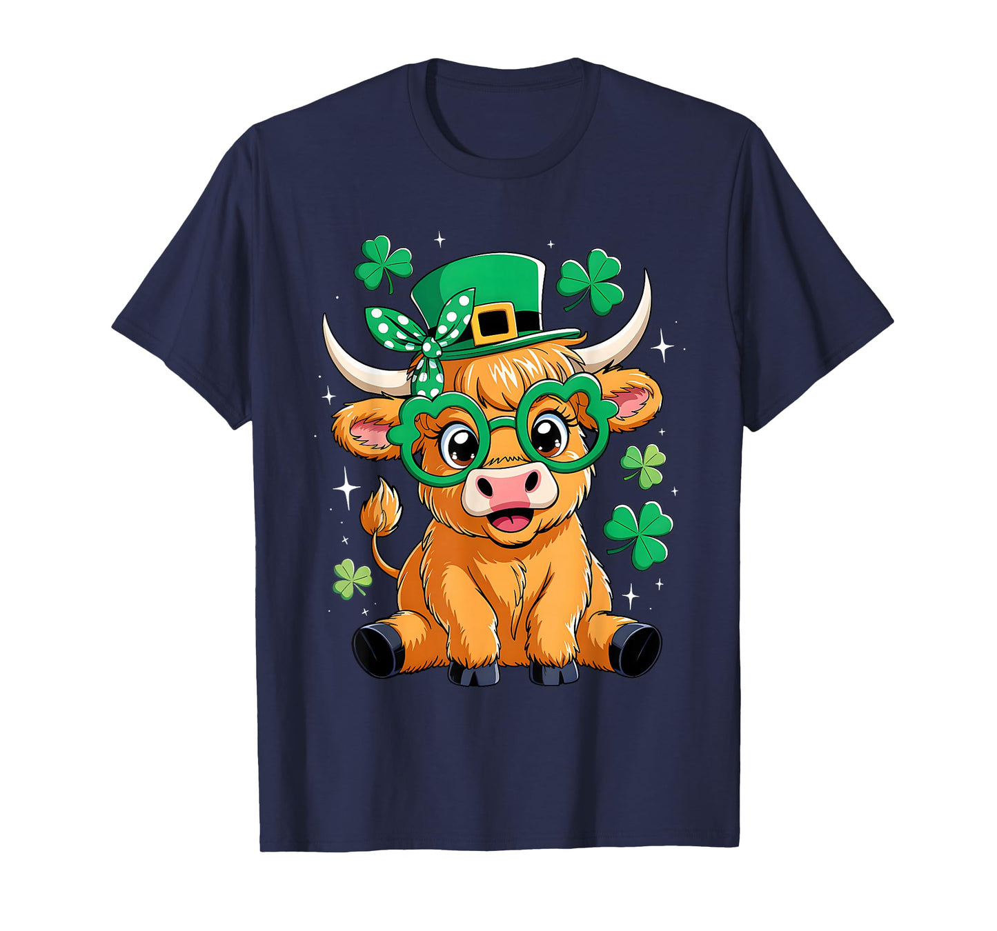 Highland Cow St Patrick Day Funny Shamrock Irish Cow Lover T-Shirt