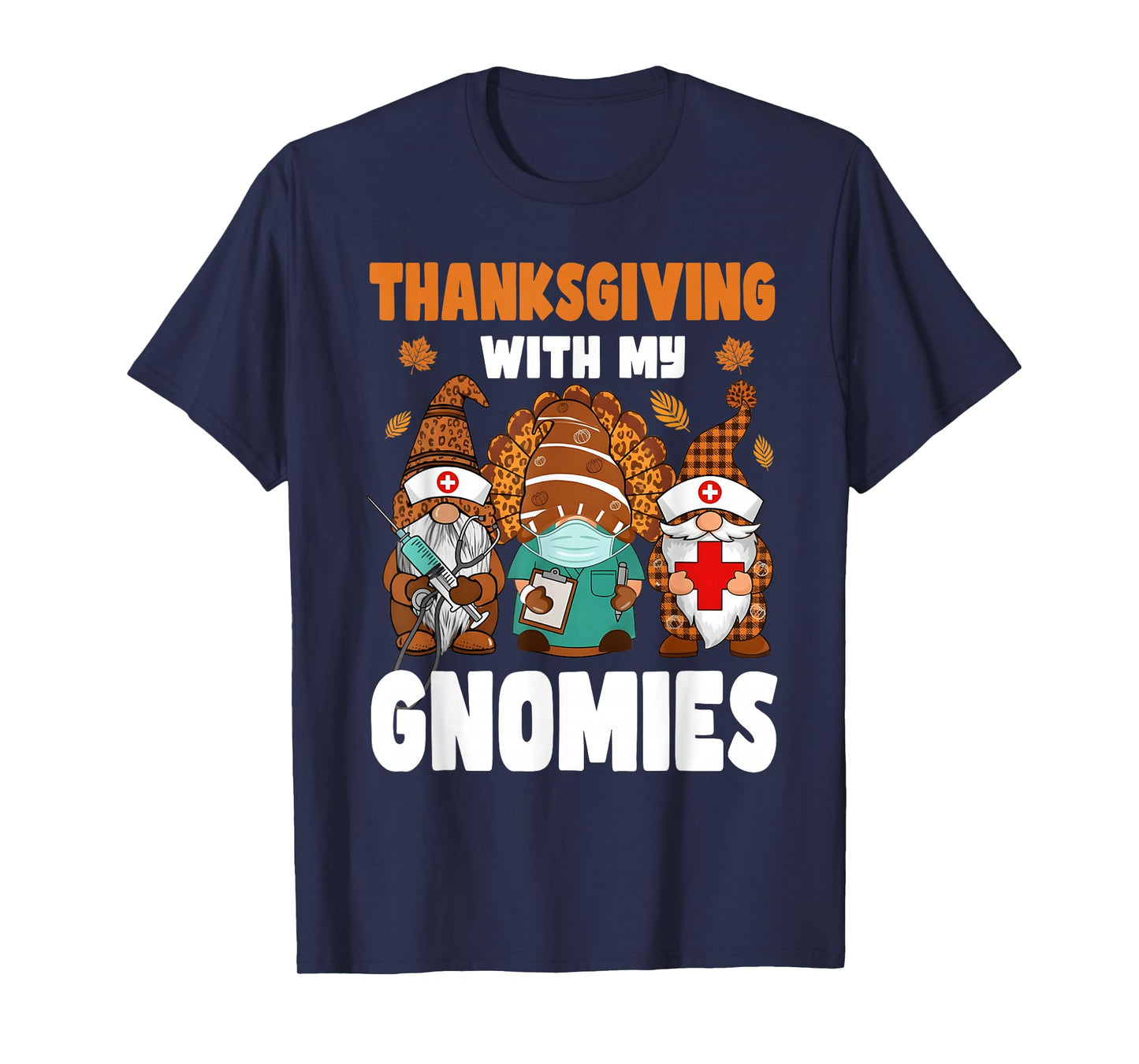 Thanksgiving Women gnome Fall Leopard Turkey RN Nurse T-Shirt