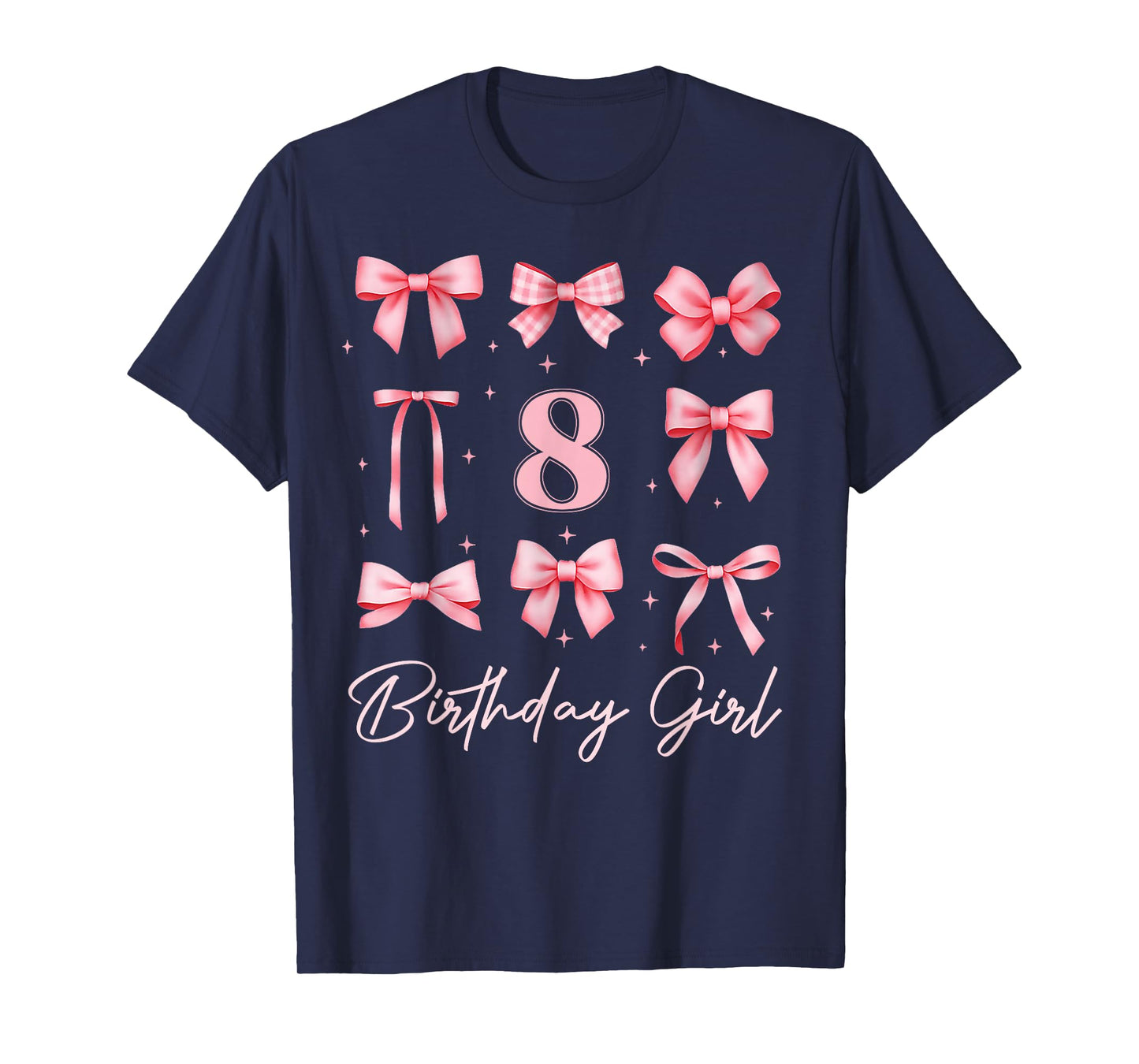 Kids 8th Birthday Girl Coquette Bow Pink 8 Year Old Bday T-Shirt