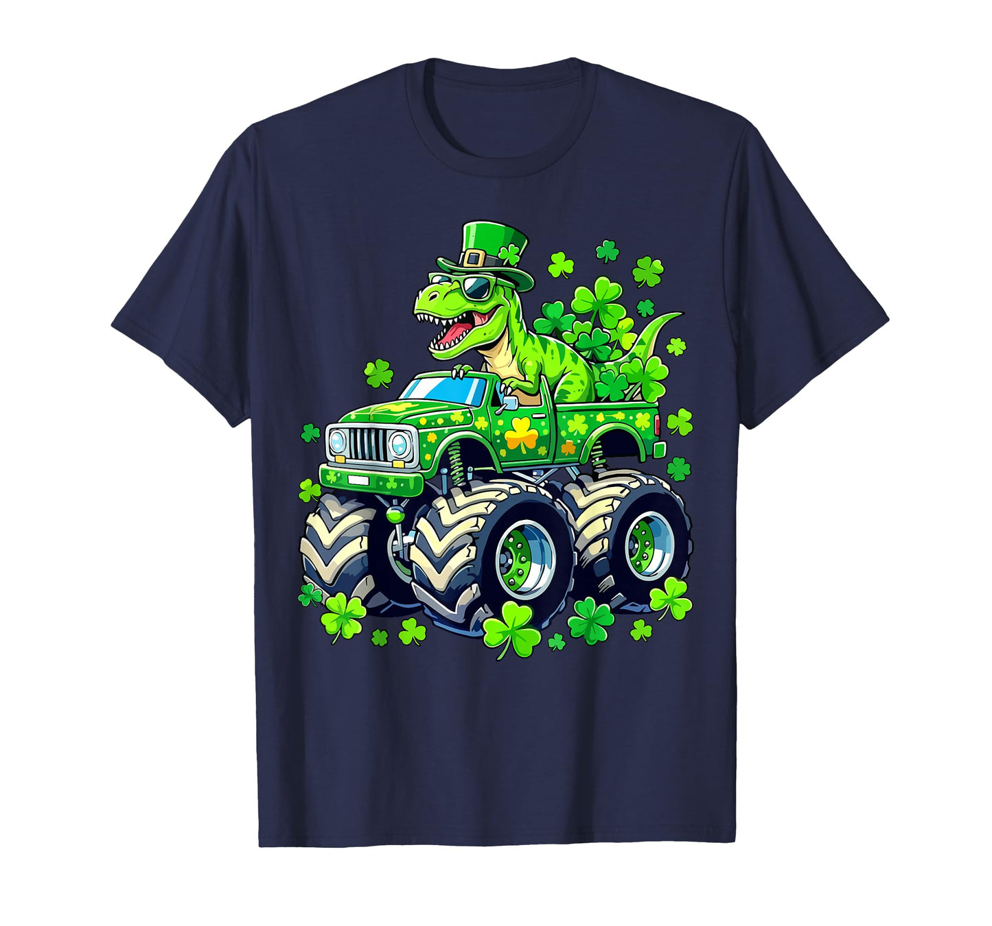 St Patricks Day Monster Truck Boys Dinosaur Shamrock T-Shirt