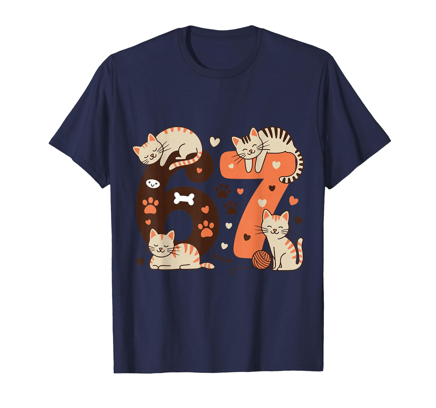 Funny 67 Meme Cat Lover Cute Kitty Paw Six Seven Humor T-Shirt