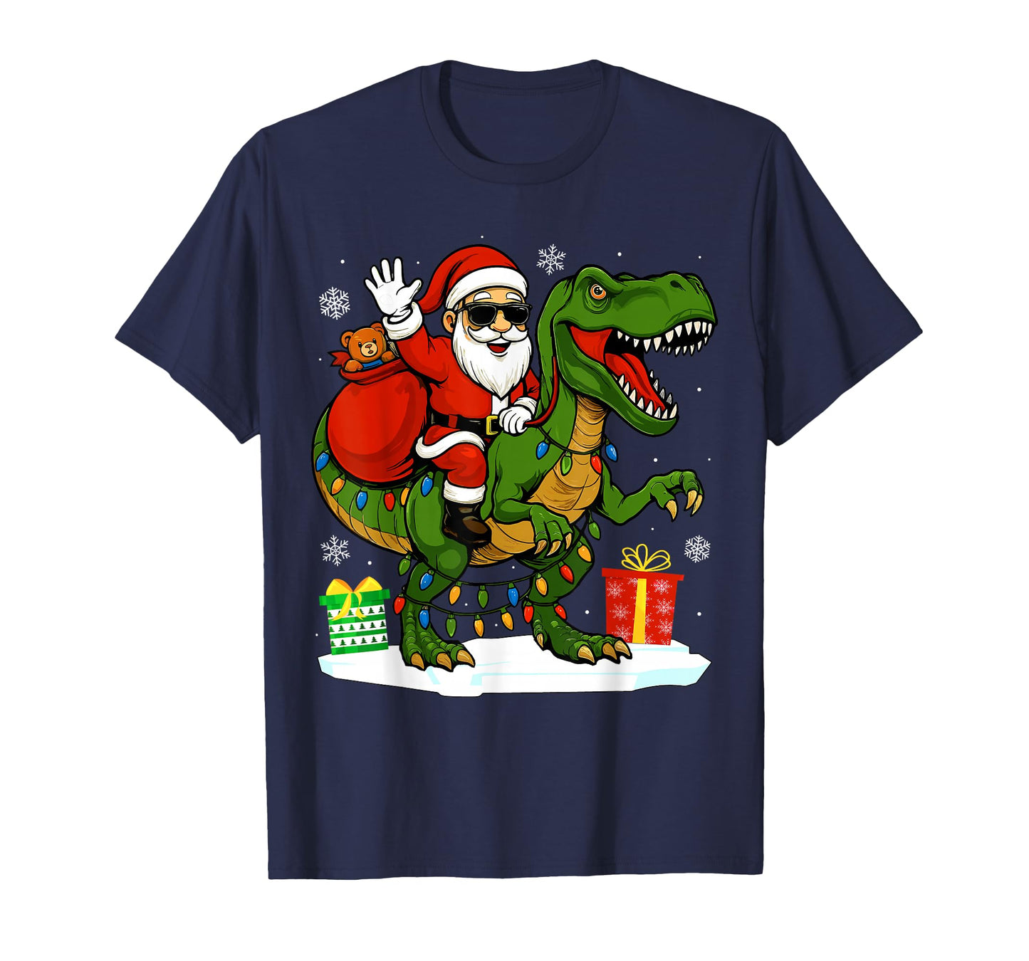Funny Santa Riding Dinosaur T rex Christmas Santa Dinosaur T-Shirt