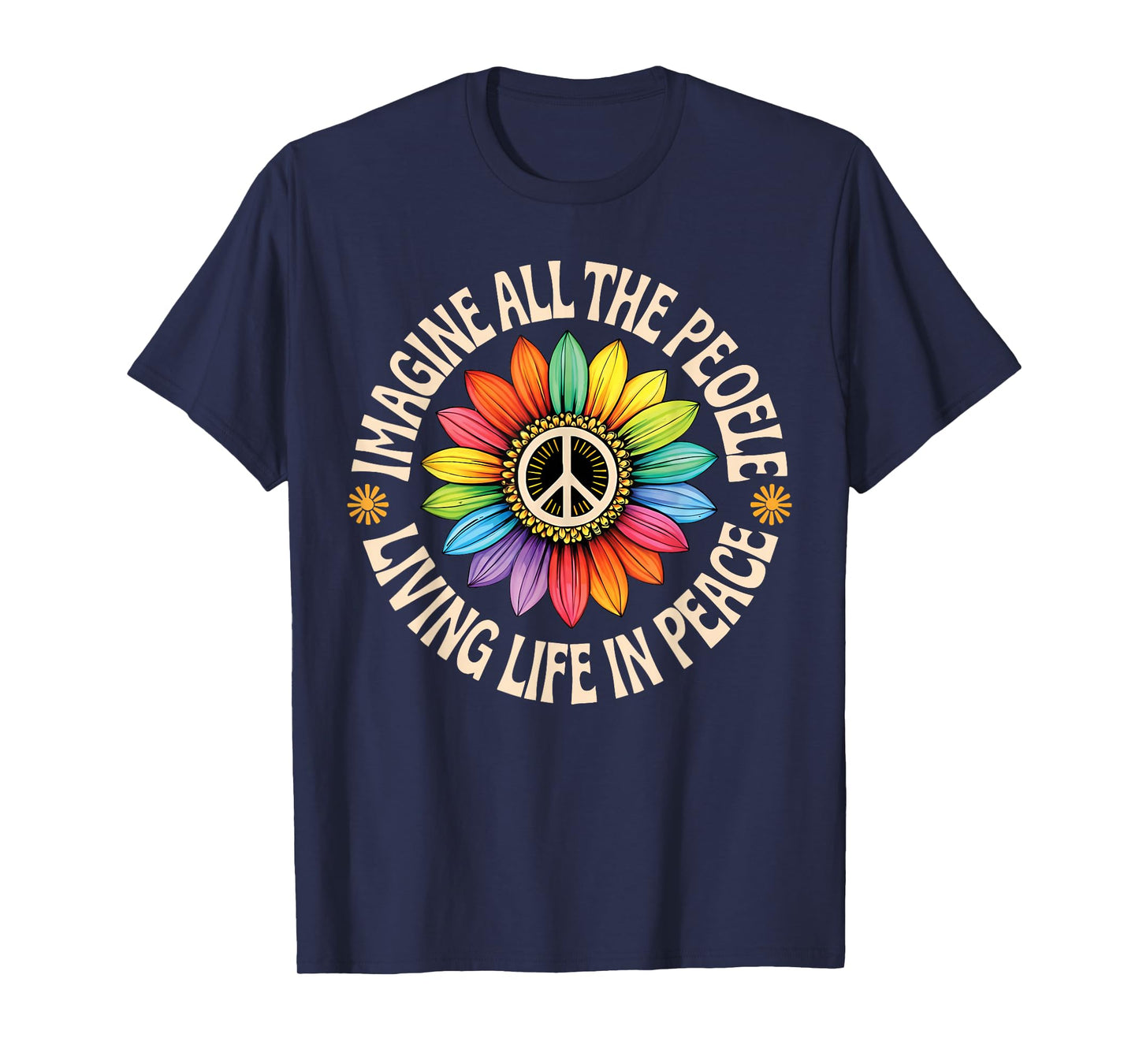 Retro Peace Flower Imagine All The People Boho Hippie 70s T-Shirt