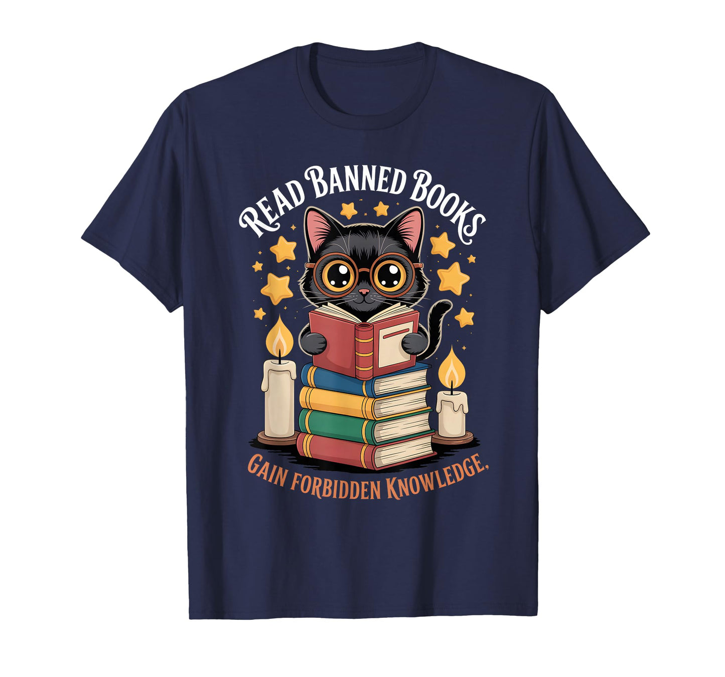 Read Banned Books Gain Forbidden Knowledge Cute Cat Reader T-Shirt