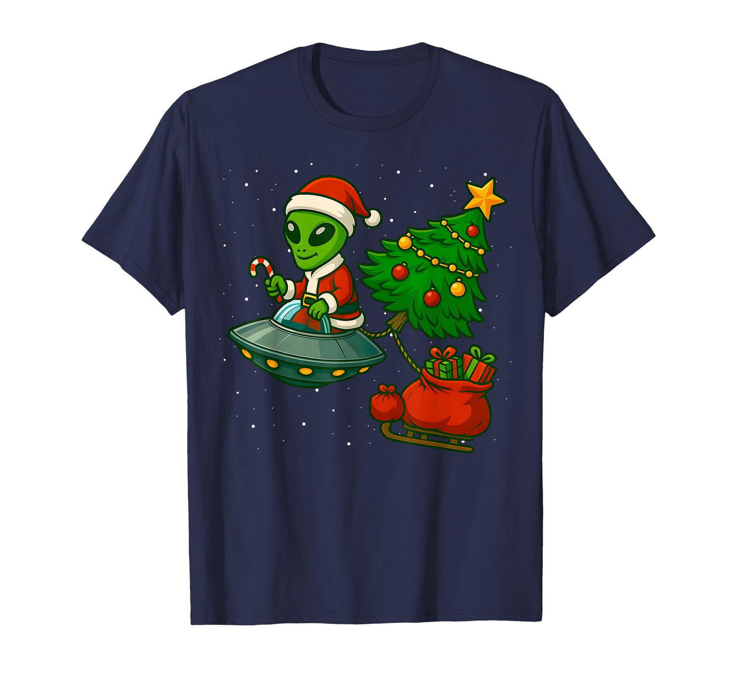 Alien Christmas Tree Xmas Lights Funny Holiday Men Boys T-Shirt