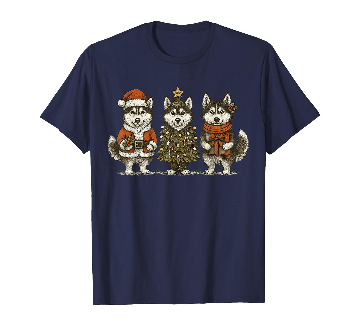 Siberian Husky Christmas Lights Dog Lover Xmas Pajama T-Shirt