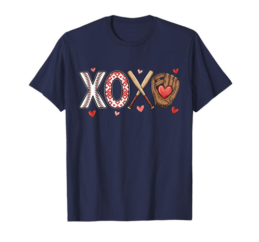 XOXO Baseball Valentine Day Baseball Mom Sport Lover Women T-Shirt
