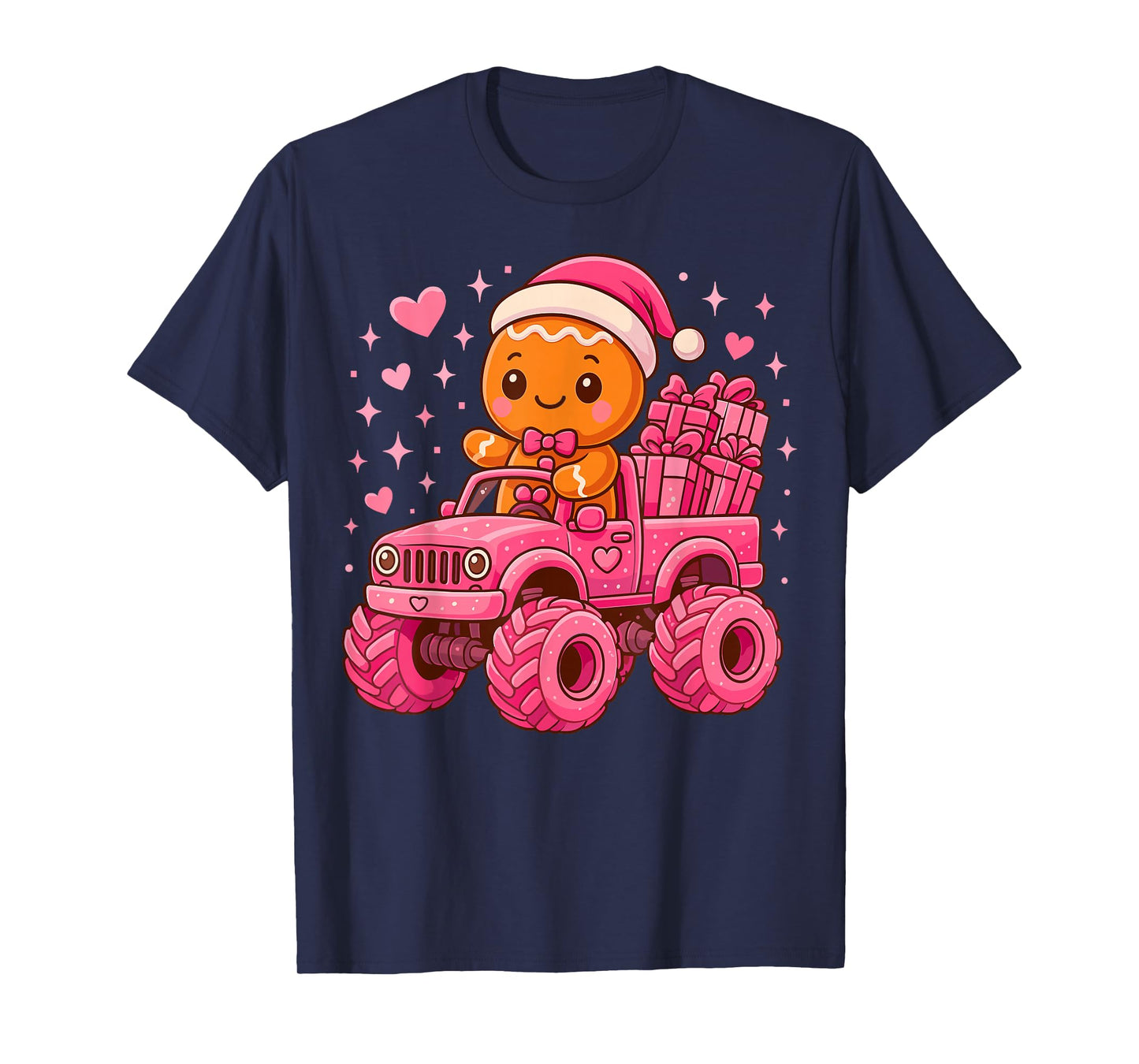 Gingerbread in Pink Christmas Monster Truck T-Shirt