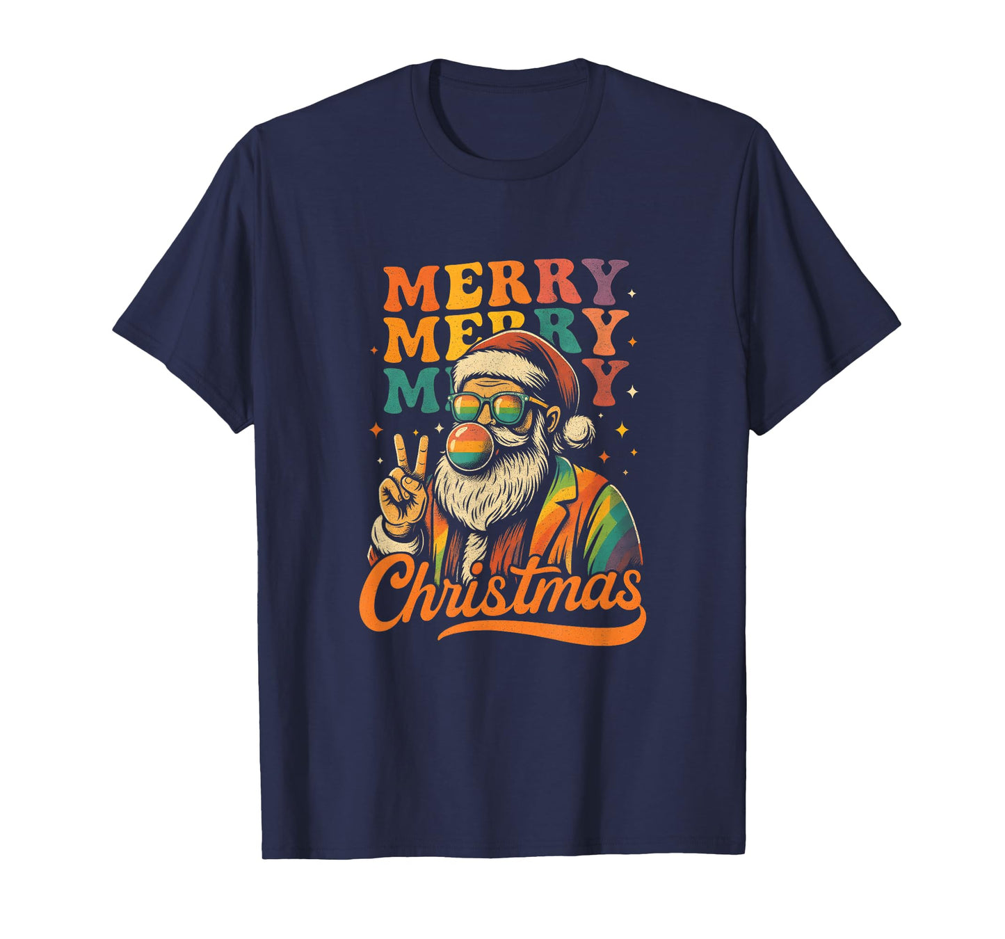 Merry Christmas Retro Holiday Vibes Santa Peace Sign Groovy T-Shirt