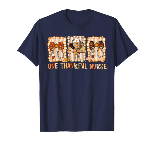 Preppy One Thankful Nurse Thanksgiving Turkey Coquette Bow T-Shirt