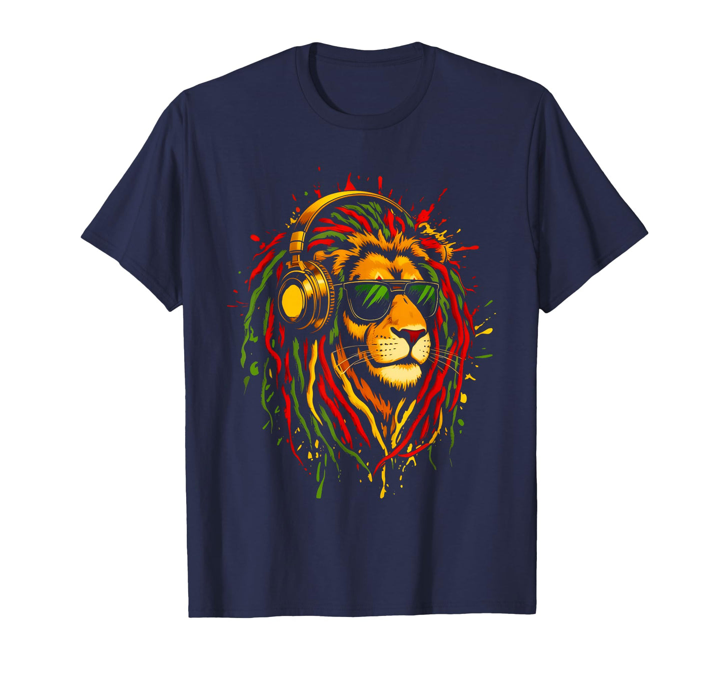 Rasta Reggae Music Headphones Jamaican Lion of Judah T-Shirt