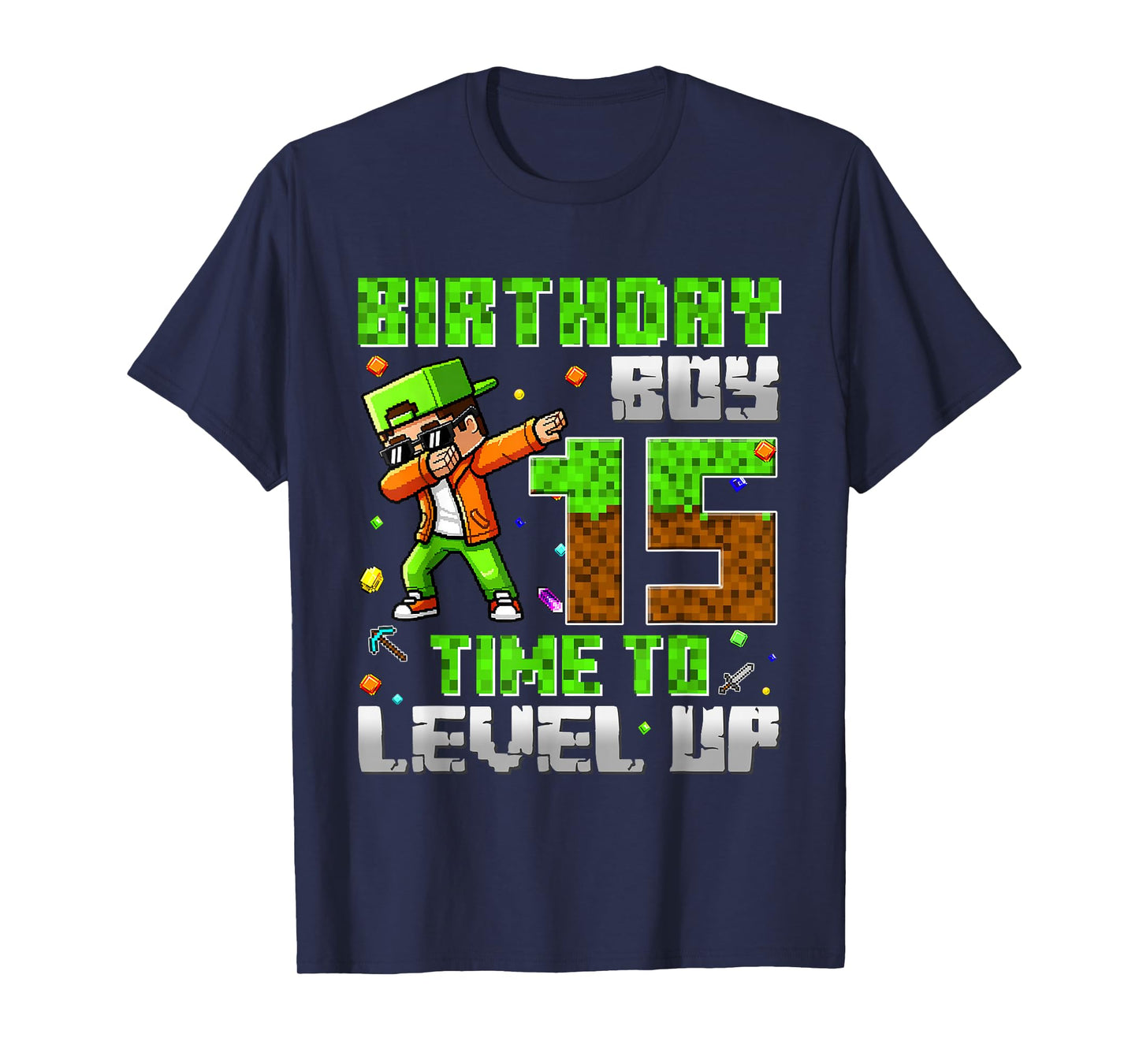 Pixel Game Dabbing Birthday Boy 15 Years Time to Level Up T-Shirt