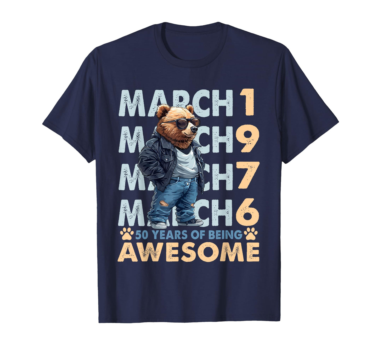 50th Birthday Cool Bear March 1976 Vintage 50 Years Old T-Shirt