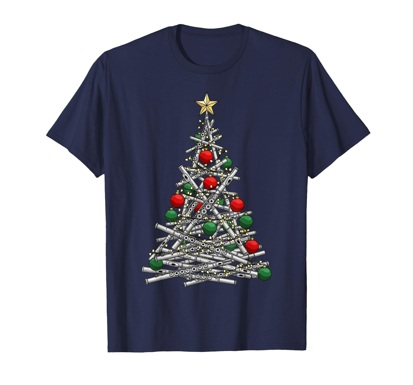Funny Flute Christmas Tree Lights Xmas Graphic Women Men T-Shirt