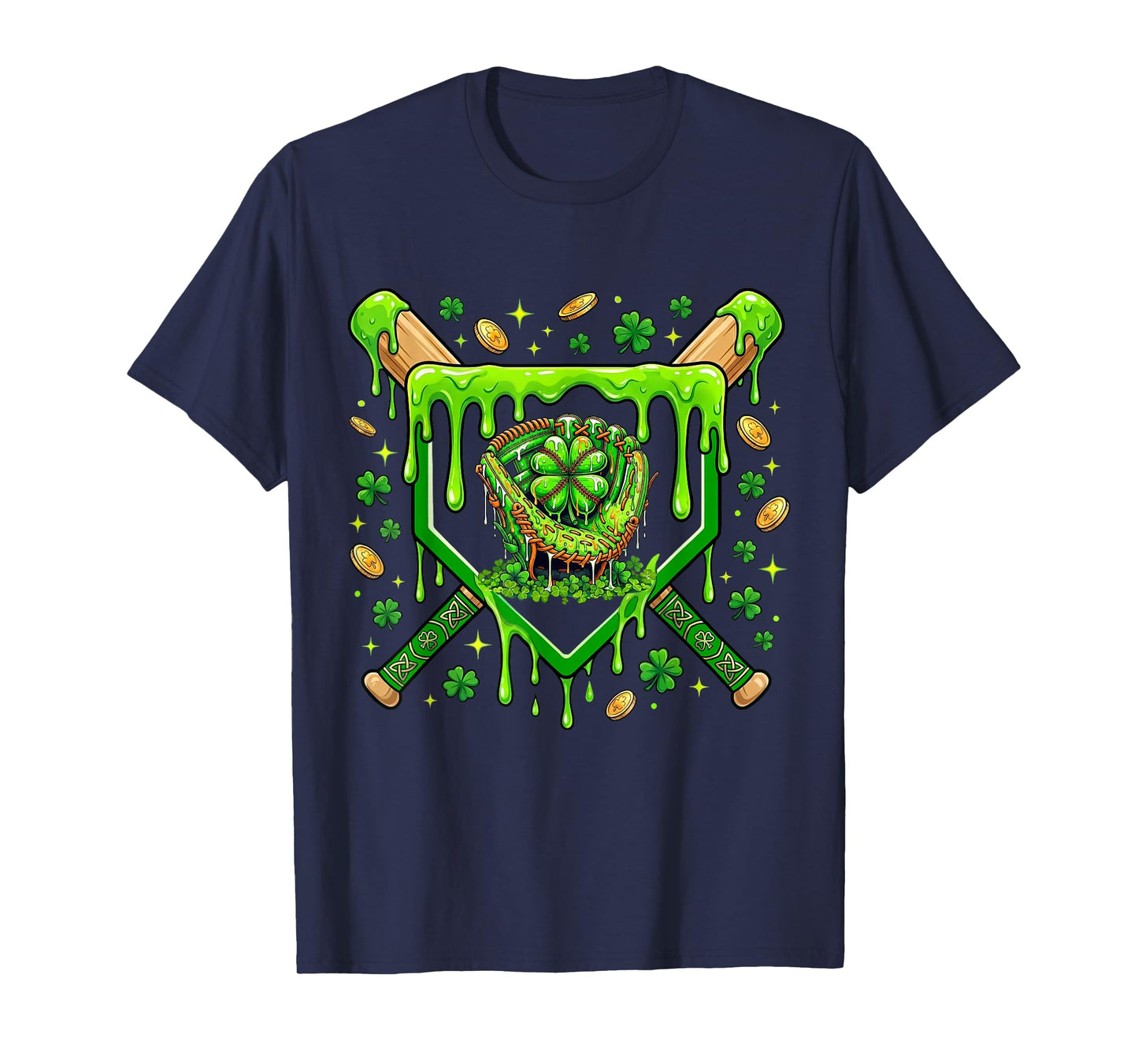 St Patricks Day Baseball Ice Cream Shamrock Baseball Player T-Shirt