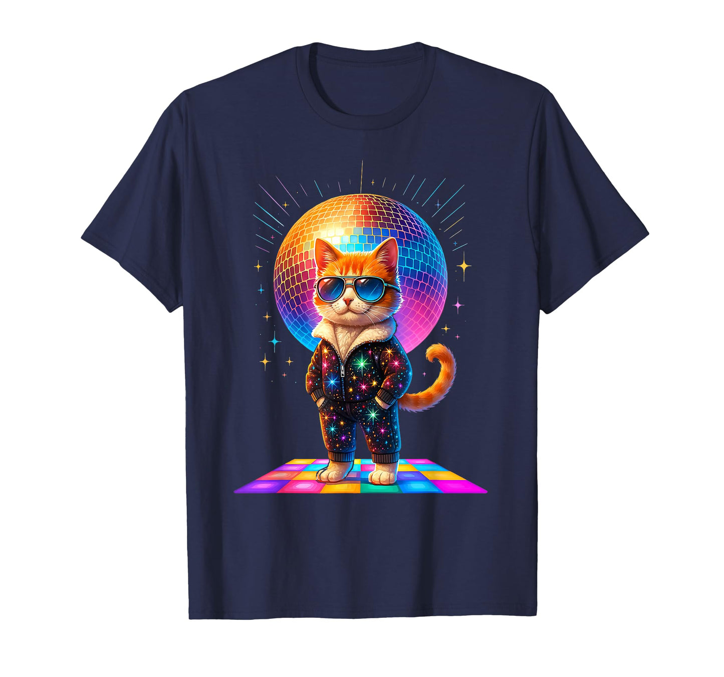 Dancing Cat Disco Ball Kitten Kitty Lover Funny Party Animal T-Shirt