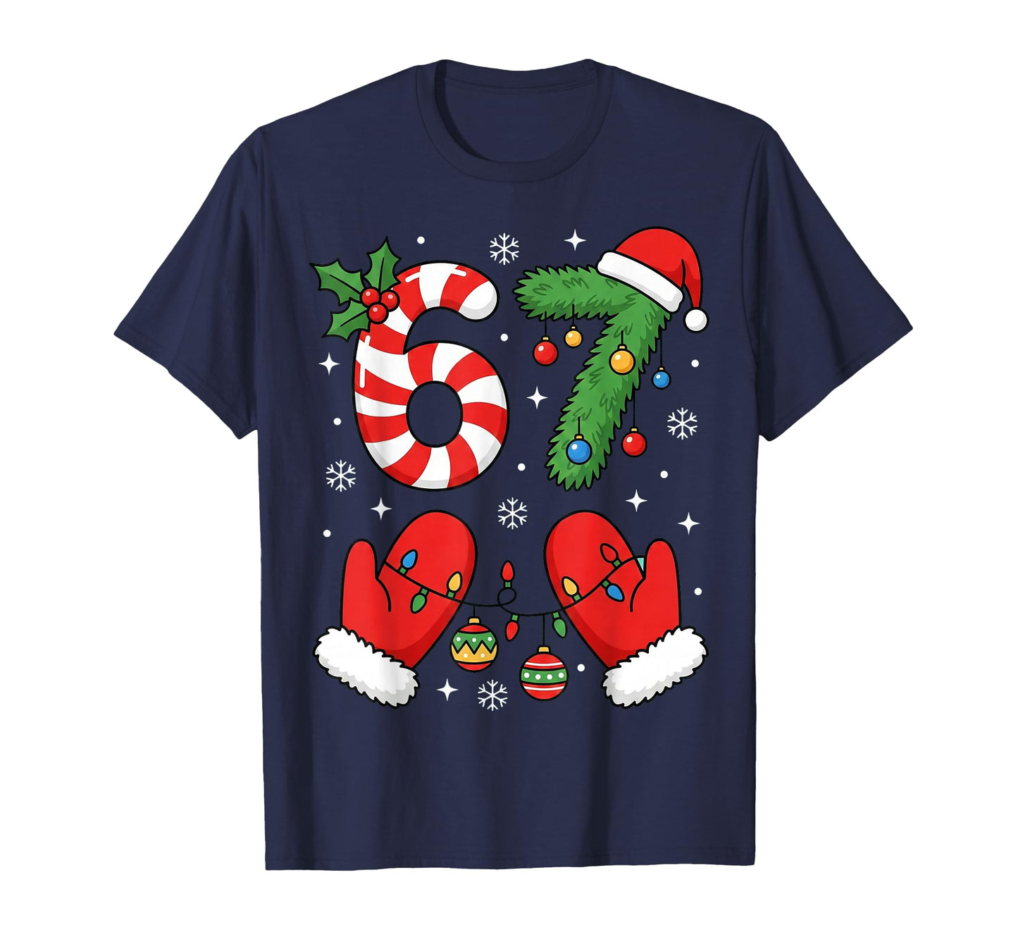 Trending Six Seven 67 Meme 6 7 Santa Hand Xmas Christmas T-Shirt