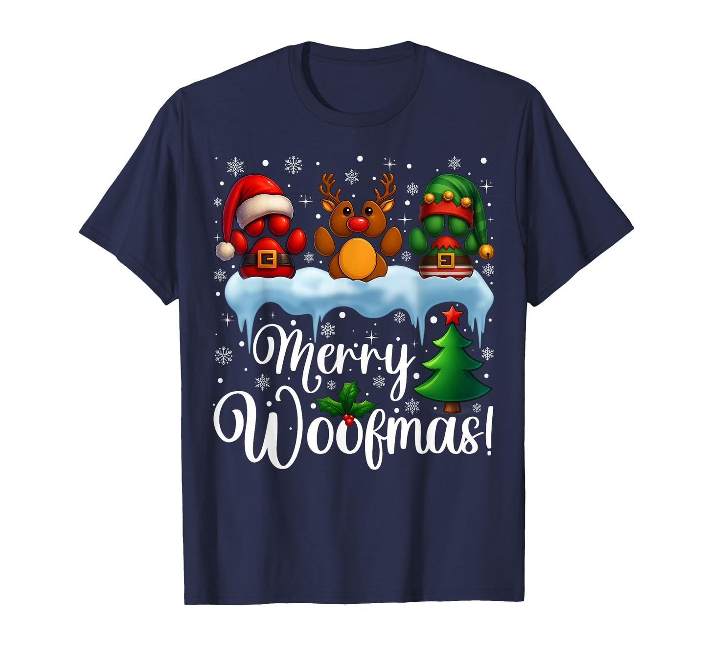 Merry Woofmas Xmas Santa Reindeer ELF Dog Paw Christmas T-Shirt