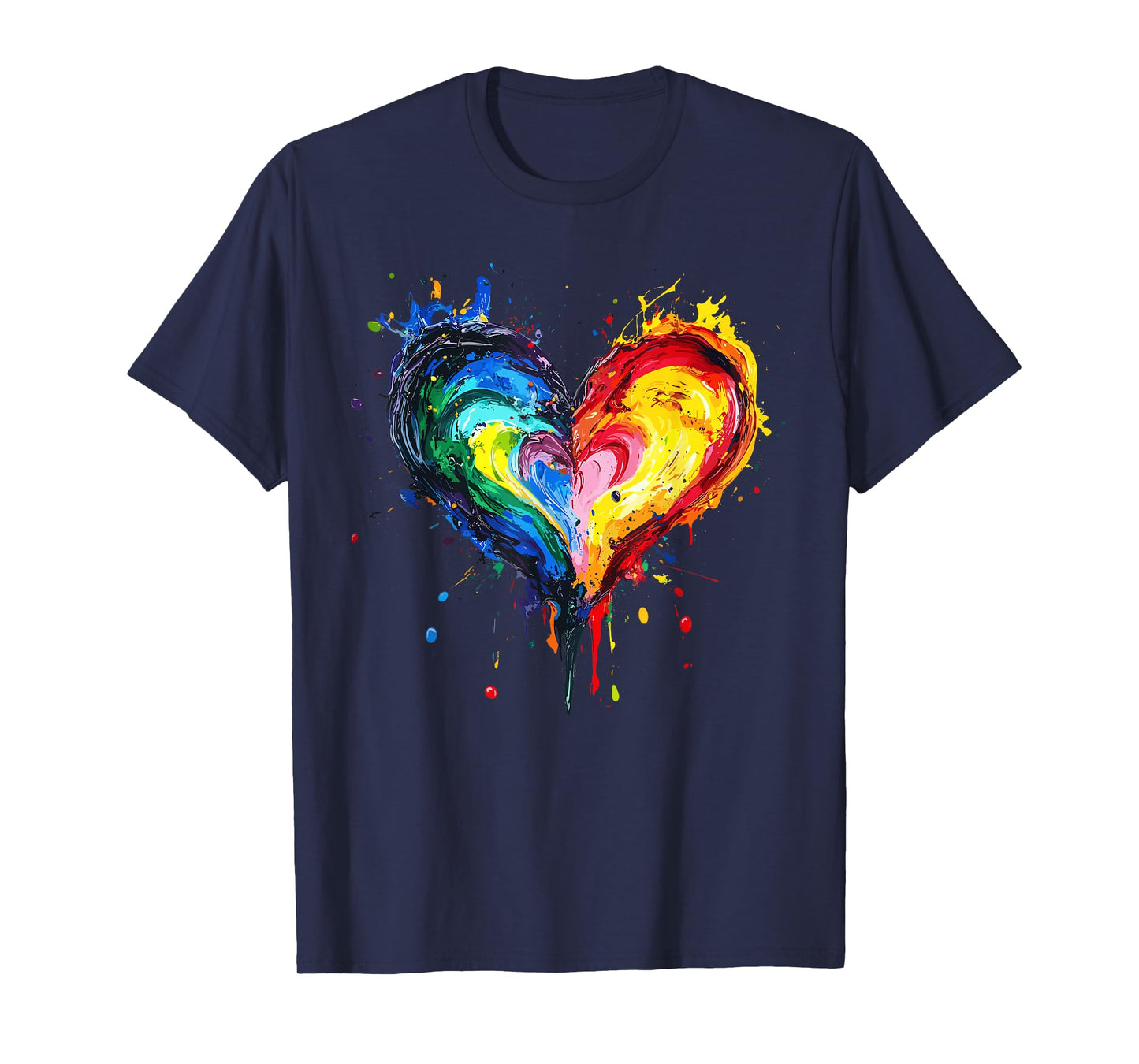 Colorful Rainbow Heart Paint Splash Abstract Love T-Shirt