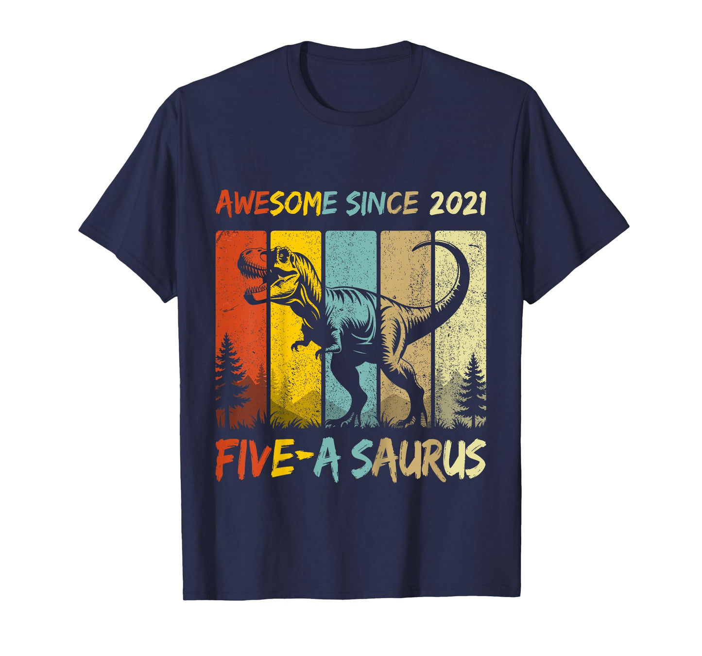 Kids 5 Year Old Dinosaur 5th Birthday Five Saurus Boys Born 2021 T-Shirt