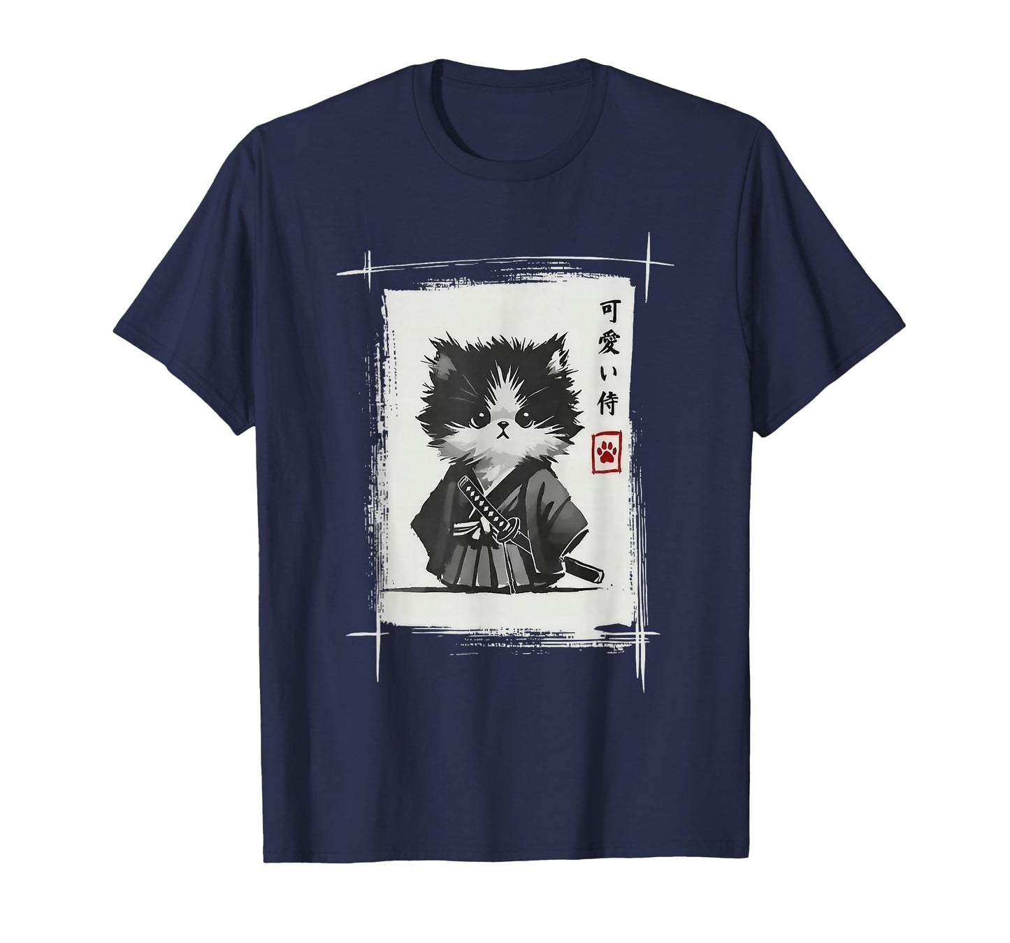 Kitten Samurai Japanese Samurai Cat Kawai Japanese Ink Brush T-Shirt