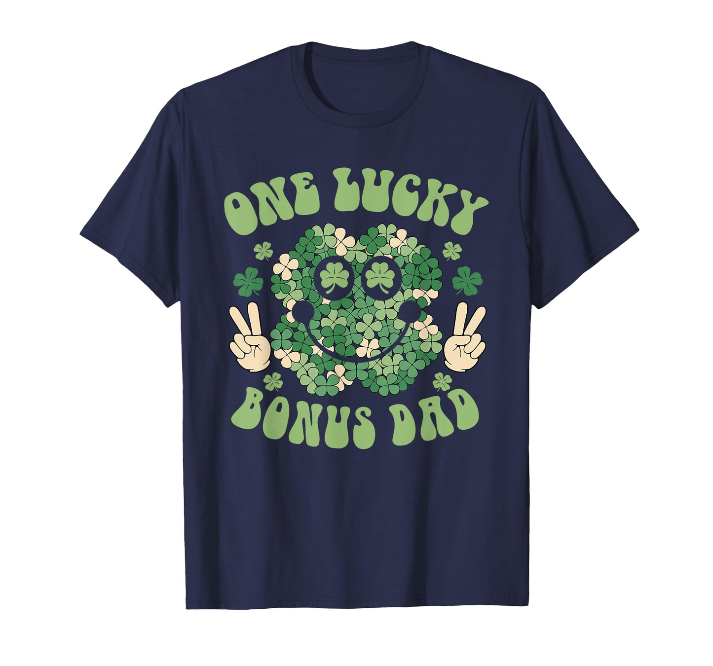 St Patricks Day Family Matching Groovy One Lucky Bonus Dad T-Shirt