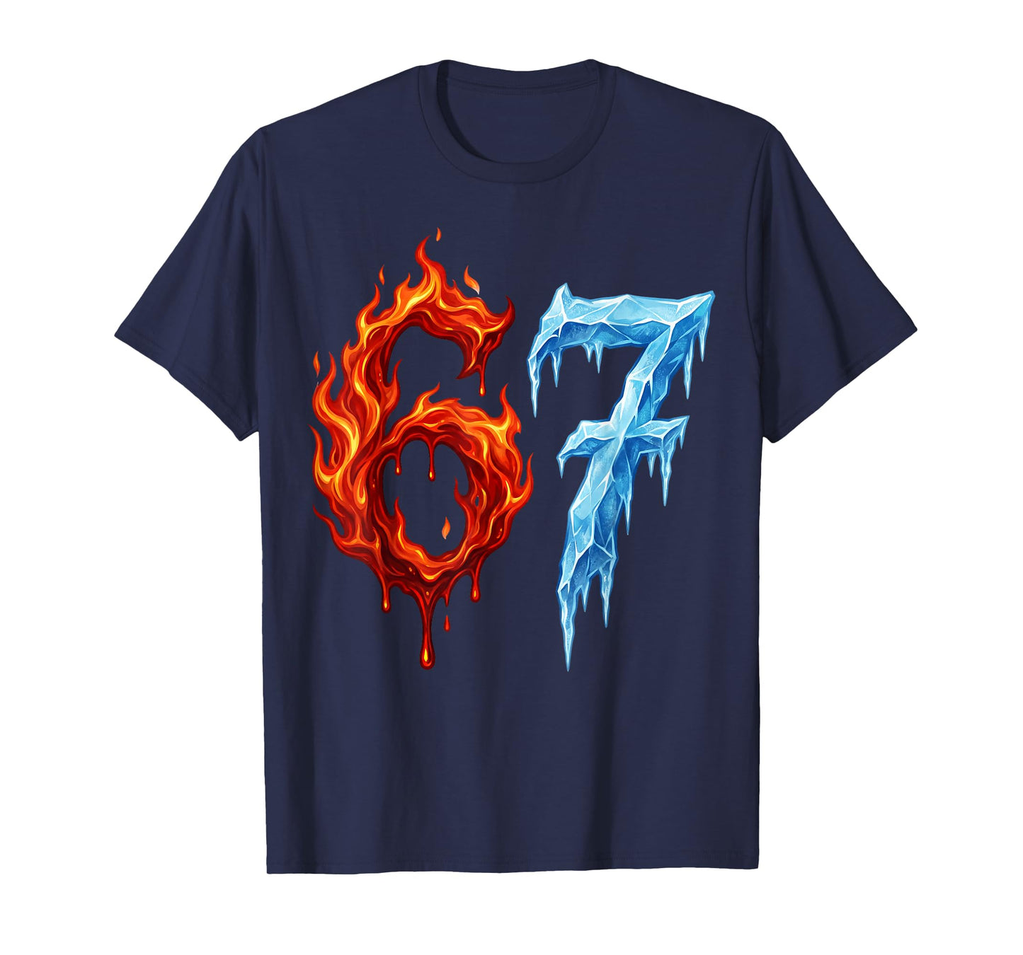 67 Six Seven 6-7 Flaming Ice Funny Teen Kids Meme T-Shirt