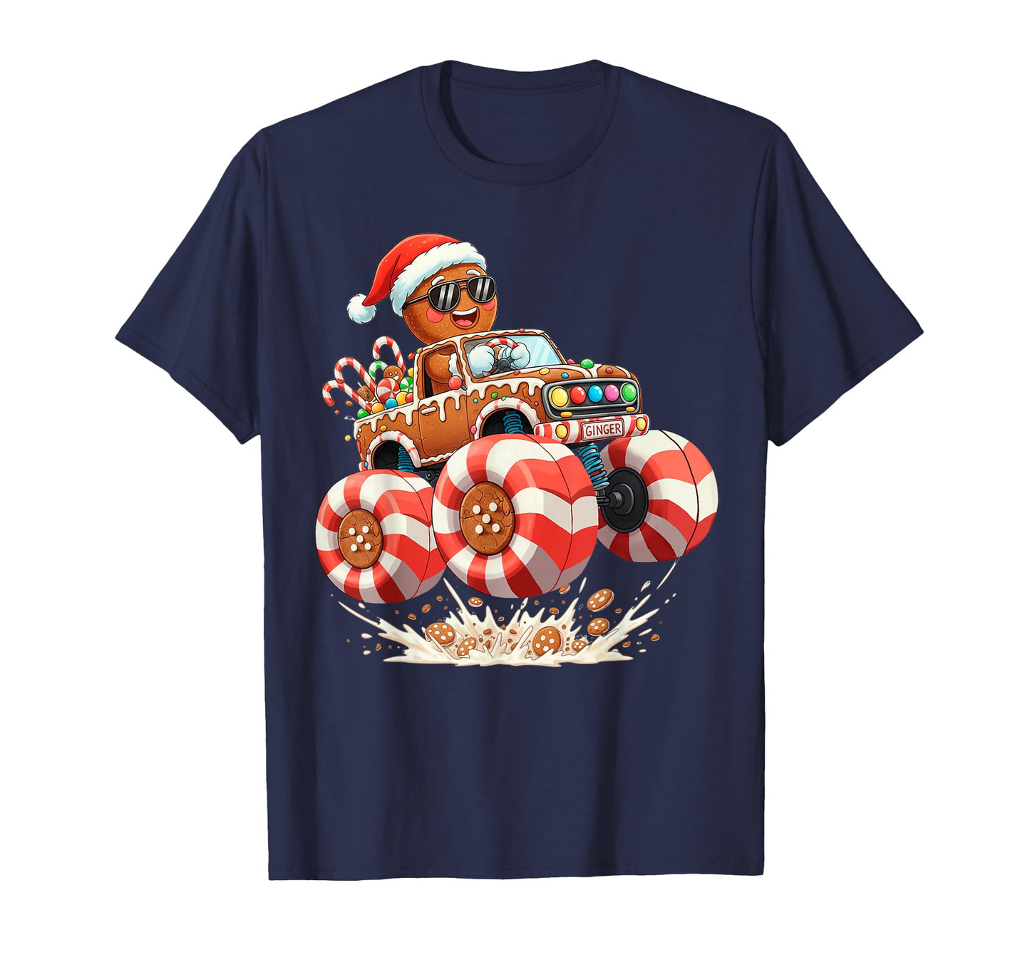 Monster Truck Gingerbread Man Christmas T-Shirt