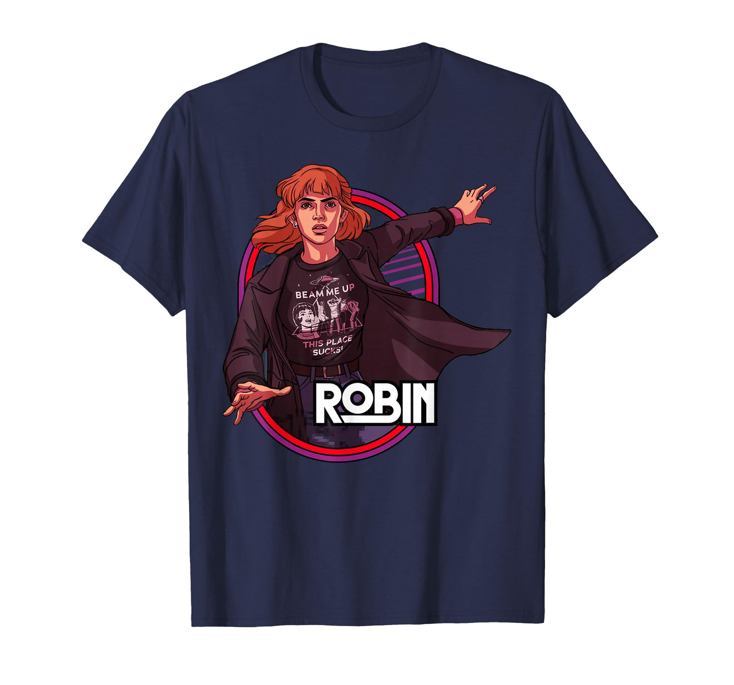 Stranger Things Robin Buckley Neon Frame Character Portrait T-Shirt