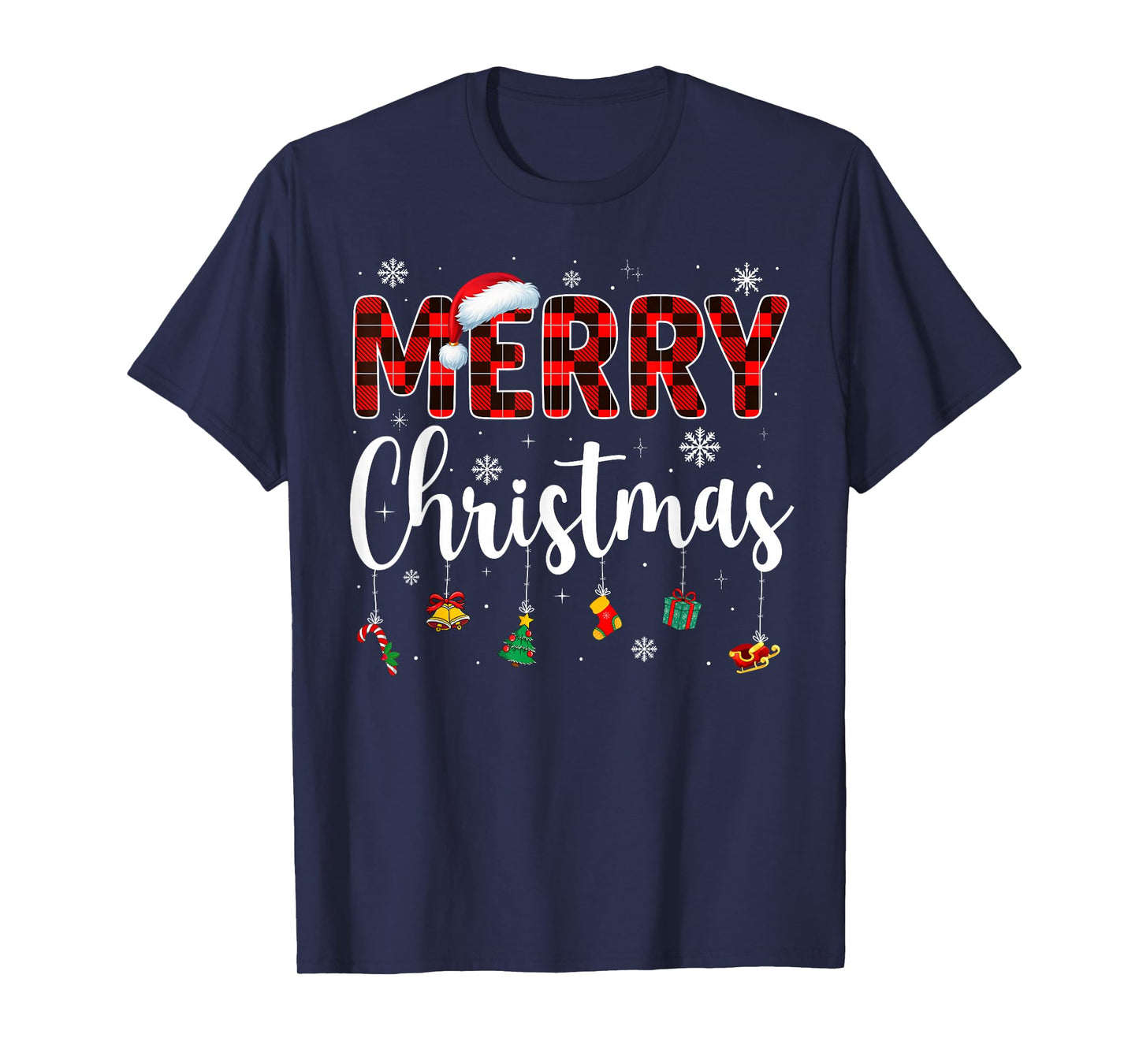 Merry Christmas Buffalo Plaid Red Santa Family Xmas Pajamas T-Shirt