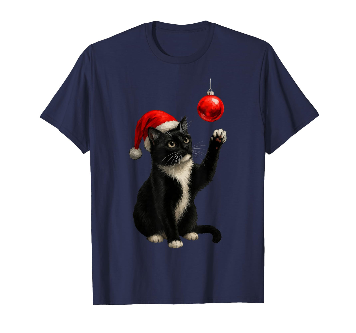 Funny Tuxedo Bauble Cat Santa Hat Red Xmas Christmas T-Shirt