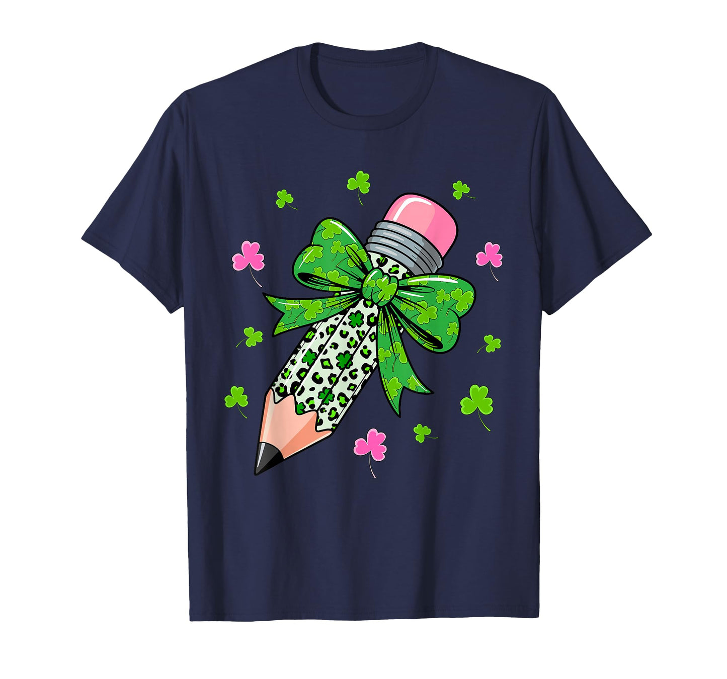 Coquette Bow Pencil Teacher St Patrick's Day T-Shirt
