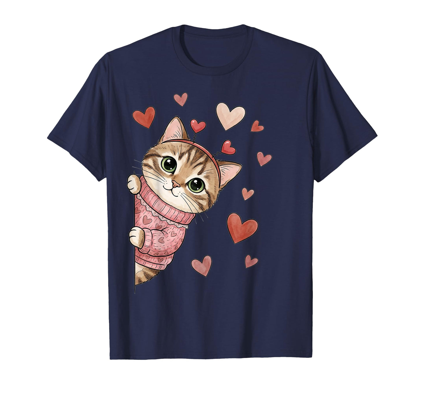 Cute Cat Valentines with Hearts Meow Cats Valentine T-Shirt