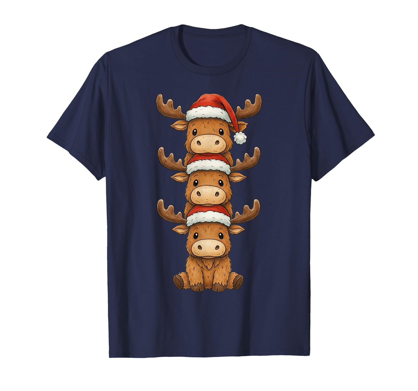 Moose Christmas Cute Animals Stacks Santa Hat Moose Mama T-Shirt