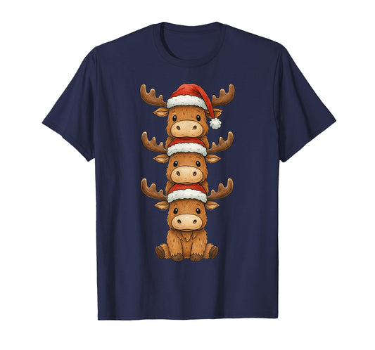Moose Christmas Cute Animals Stacks Santa Hat Moose Mama T-Shirt