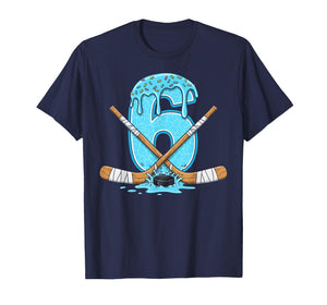 6 Year Old Hockey Ice Cream Drip Youth 6th Birthday Boys T-Shirt