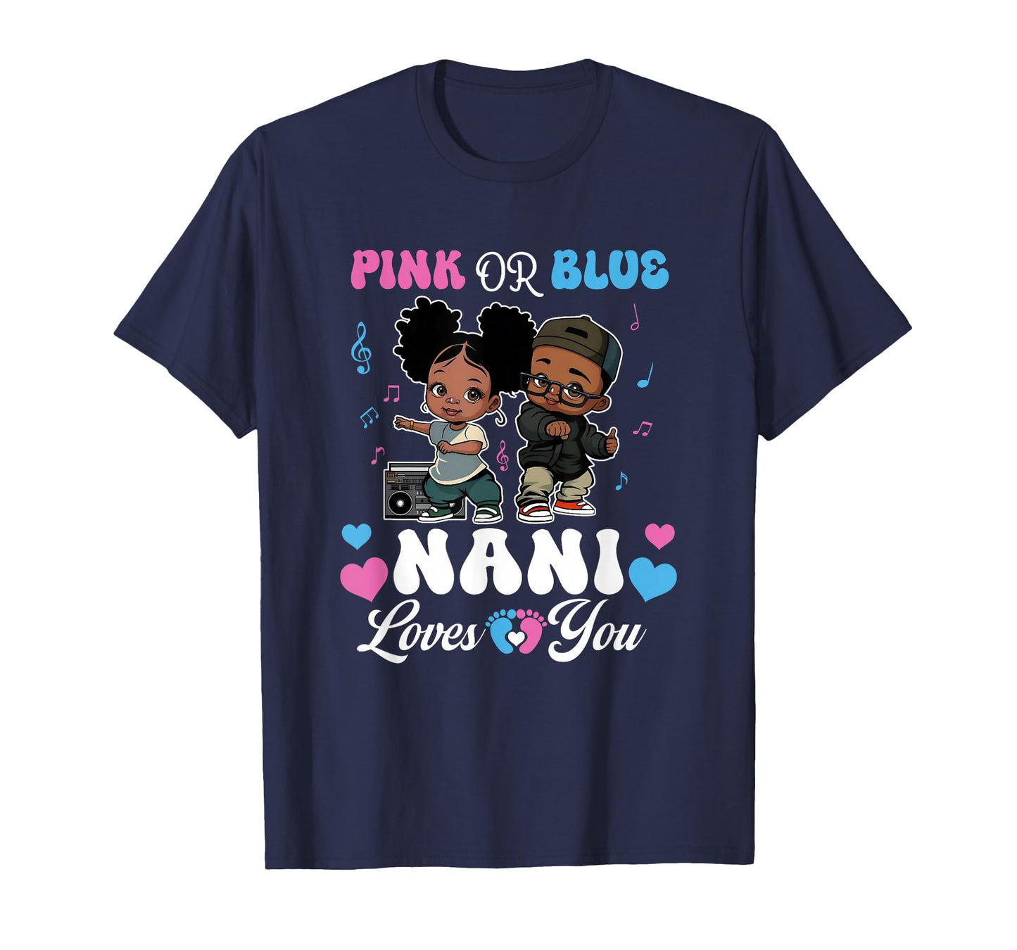 Pink Or Blue Nani Loves You Black Baby Gender Reveal T-Shirt