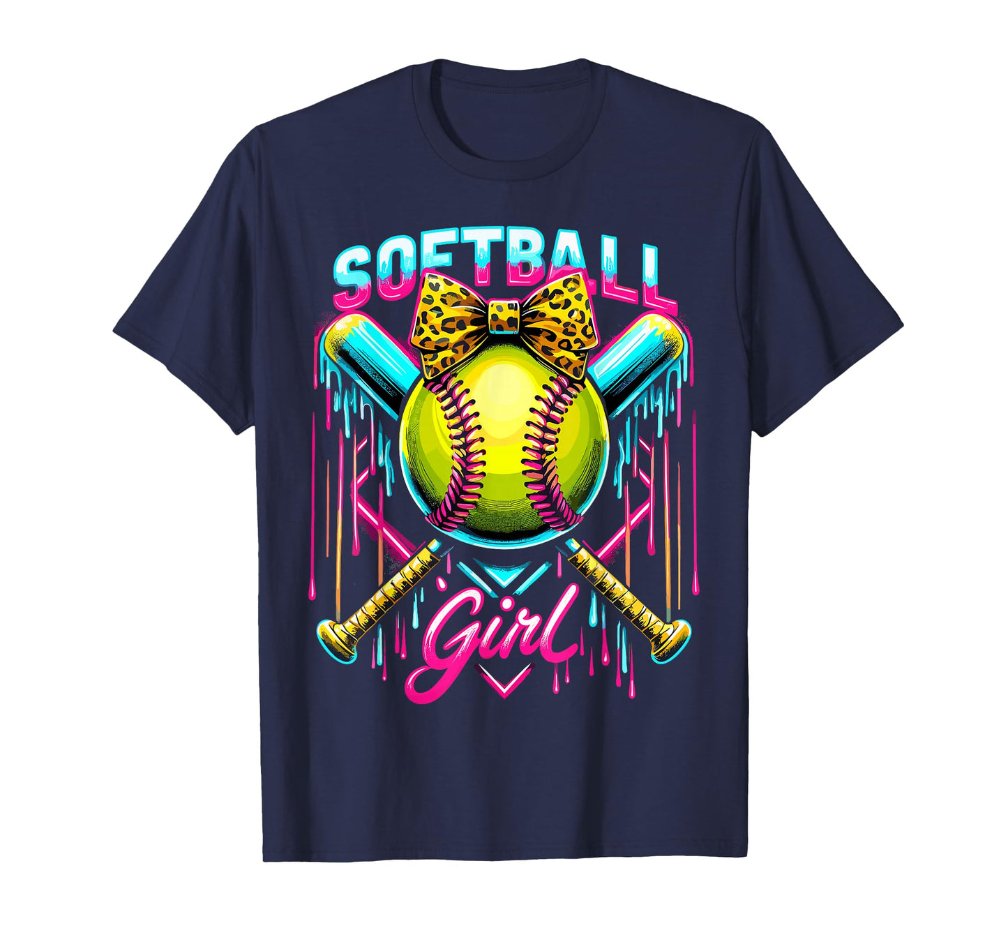 Softball Player Girl Ice Cream Softball Drip T-Shirt