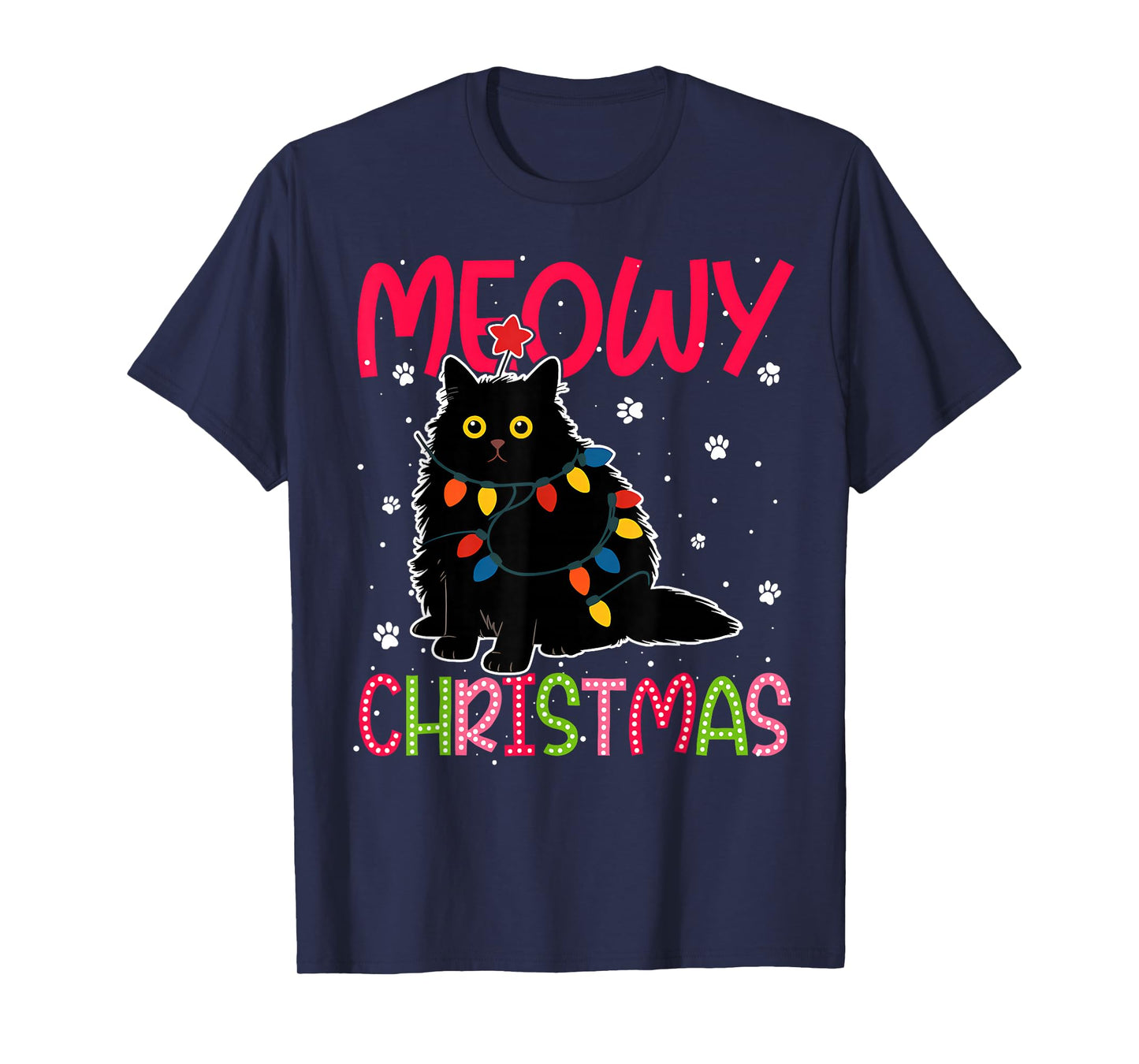 Meowy Catmas Santa Hat Cute Kitten Christmas Cat Lover T-Shirt