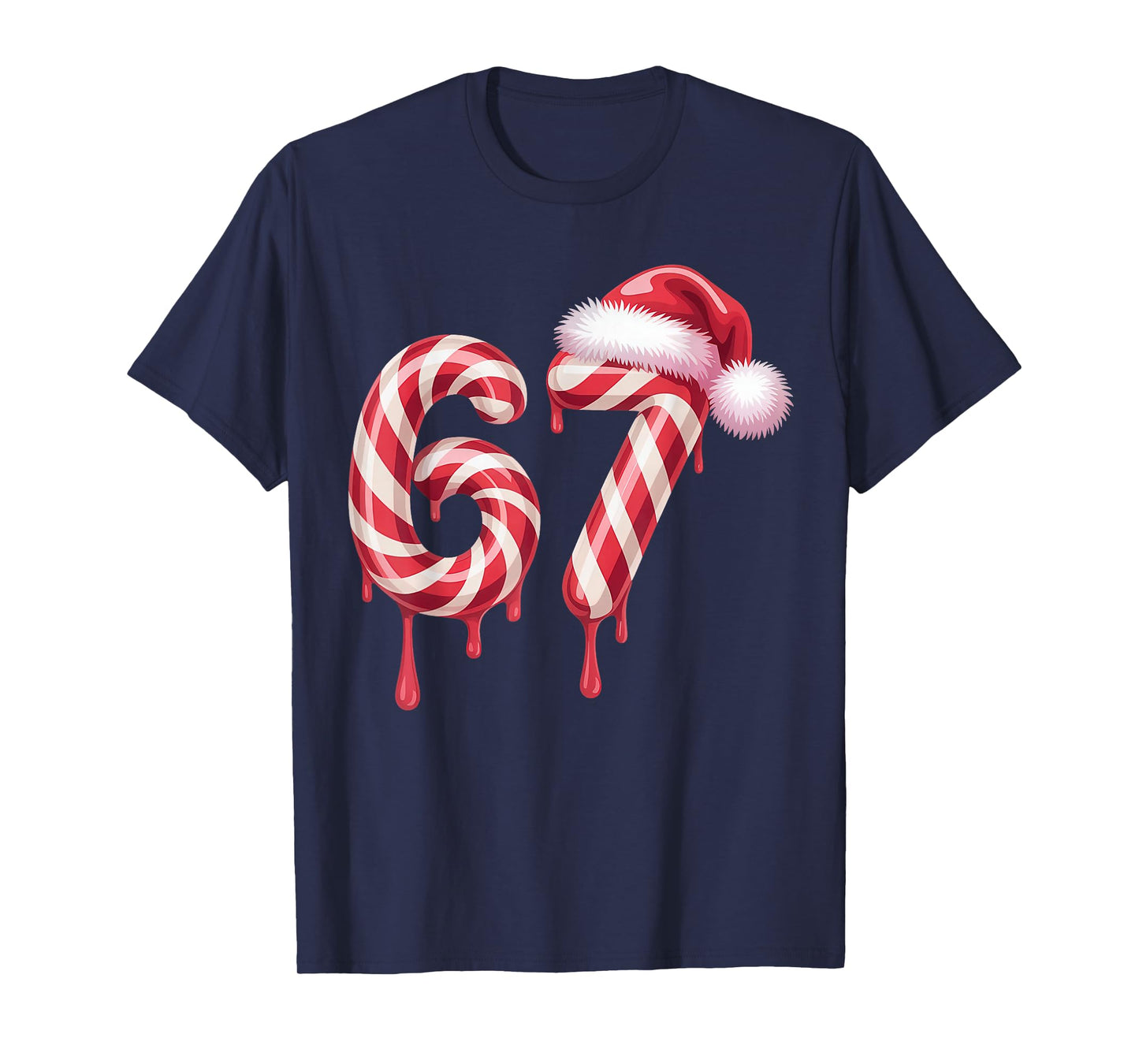 Melting Candy Cane 67 Christmas, Santa Hat Holiday T-Shirt