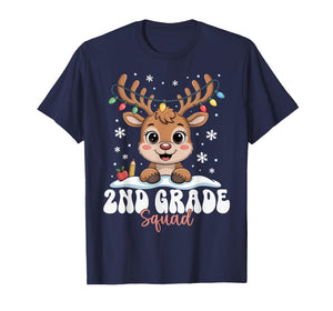 2nd Grade Squad Reindeer Christmas Lights Cute Winter Kids T-Shirt