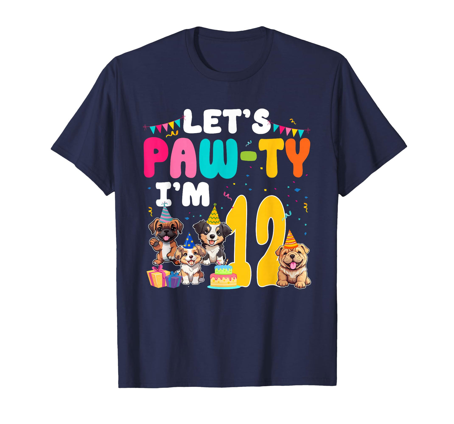 Let's Pawty I'm 12 Year Old Dog Lover 12th Birthday Party T-Shirt