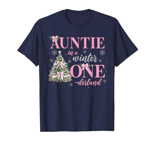Auntie in a Winter Onederland Birthday Girl Christmas Tree T-Shirt