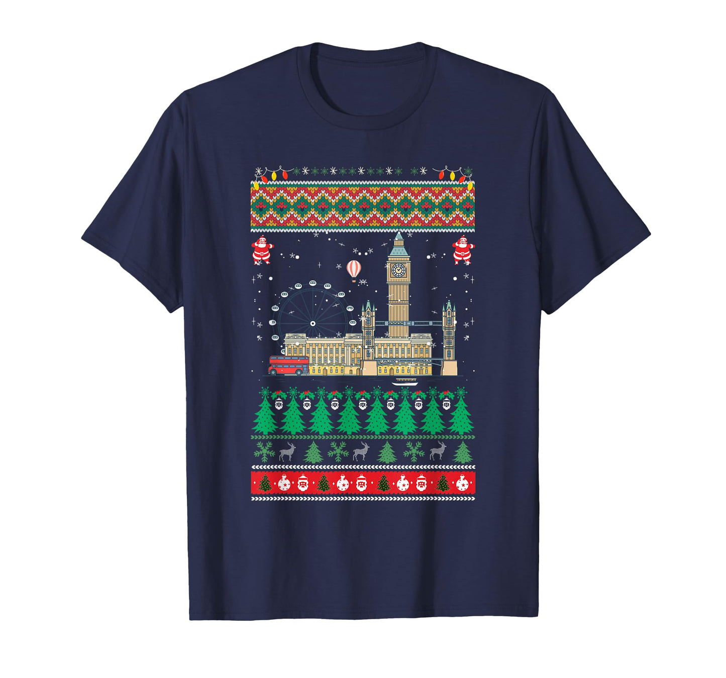 London Christmas Ugly Sweater Big-Ben Holiday Travel UK T-Shirt